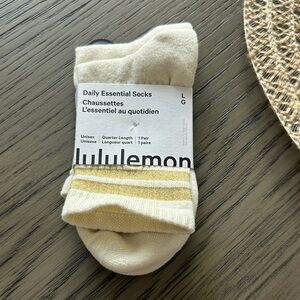 NWT Lululemon Daily Essentials Crew Socks With Gold Glitter Stripes